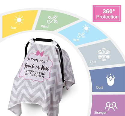 Metplus Car Seat Cover Baby, 100% Muslin Cotton Infant Carseat Covers for Boys and Girls, Lightweight Breathable Canopy, Summer Stroller Sun Shade, Newborn Travel Essentials