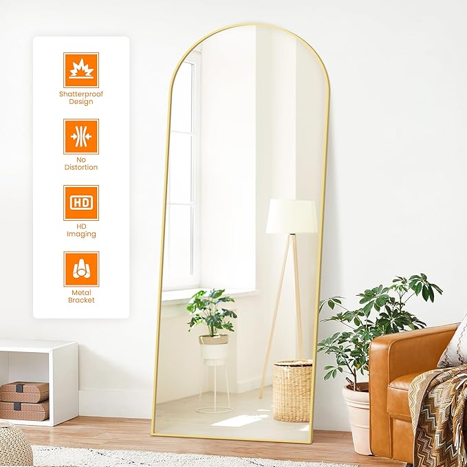 Full Length Arched Mirror, 70"x24" Standing Floor Full Body Mirror for Wall with Aluminum Alloy Frame for Bedroom, Living Room, Dressing Room(Gold)