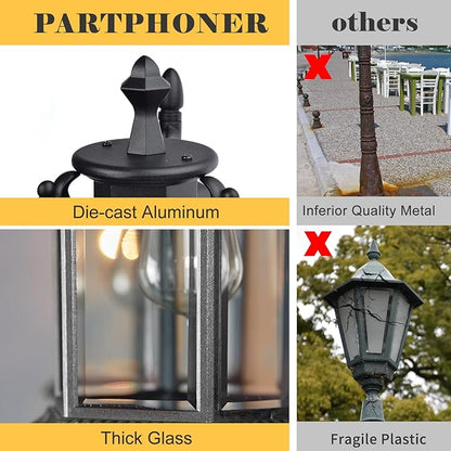Aluminum Outdoor Lamp Post Birdcage, Hardwired Street Light Post for Outside, 3-Head Pole Light Modern Lamp Post Outdoor Lighting with Clear Glass Panels for Garden Patio Backyard Walkway Driveway