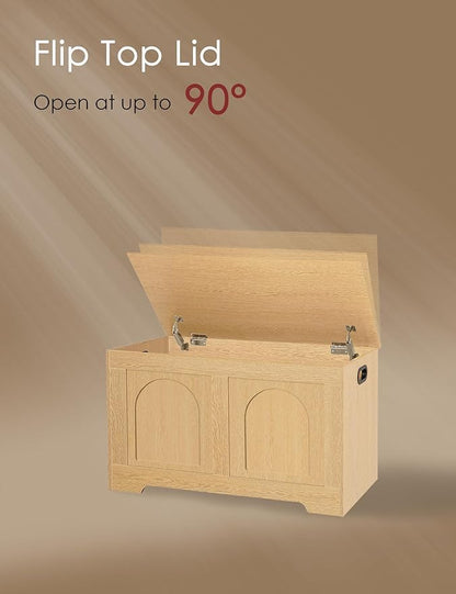 DINZI LVJ Storage Chest, 31.5”Wooden Toy Box with 2 Safety Hinges, Entryway Storage Bench with Flip-Top, Sturdy Storage Trunk for Living Room, Bedroom, Easy Assembly, Natural