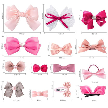 18pcs Pink Hair Bows for Baby Girls,Toddler Girls and Teen Girls.Alligator Hair Clips,Hair Barrettes,Hair Ties,Snap Clip Hairpins.Handmade Hair Accessories Gift Set