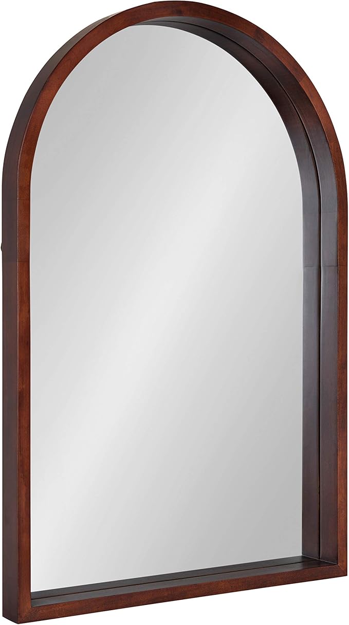 Kate and Laurel Hutton MidCentury Modern Farmhouse Arch Mirror, 24" x 36", Walnut Brown Finish