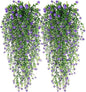 WEISPARK Artificial Hanging Flowers, 4pcs Fake Eucalyptus Vine Faux Flower Greenery Garland Plastic Plants for Indoor Outdoor Wall Garden Wedding Home Party Decor (Purple)
