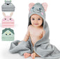 FIOBEE Hooded Baby Towels 100% Muslin Baby Bath Towels for Newborn with Animal Design Ultra-Soft and Absorbent Bath Essentials for Toddler, Unisex Girls Boys 30 x 30 inch, Gray Elephant