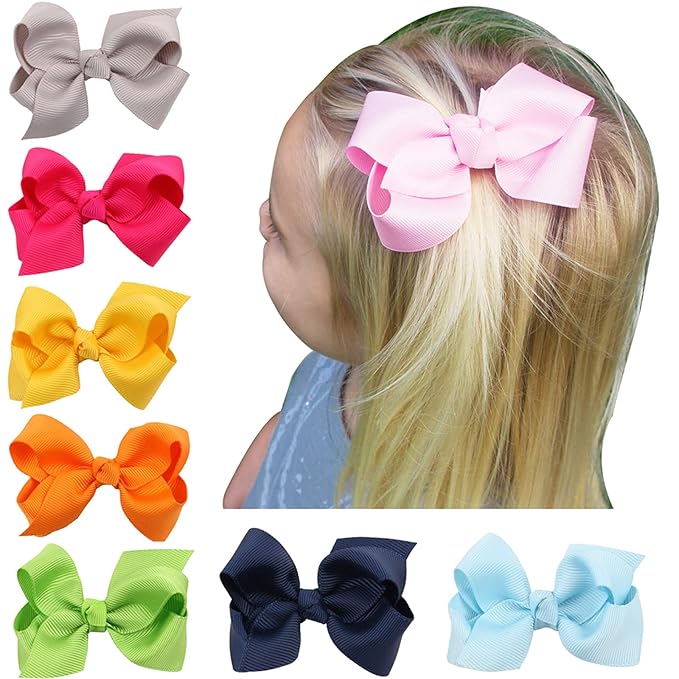 3 Inch Baby Girl Hair Bows Boutique Hair Clip Teens Toddlers Hairpin Headwear - Set of 2 (Deep Pink)