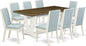 East West Furniture V077LA015-9 9 Piece Dining Set Includes a Rectangle Dining Room Table with V-Legs and 8 Baby Blue Linen Fabric Upholstered Chairs, 40x72 Inch, Multi-Color