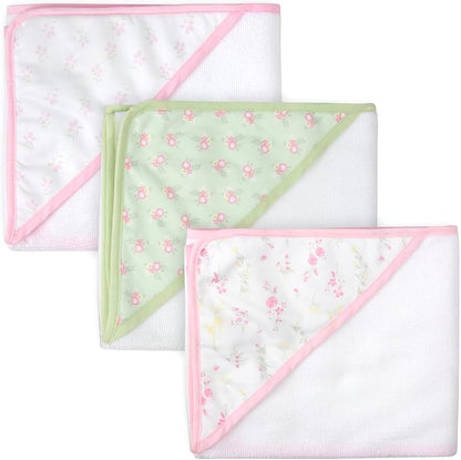 Jessica Simpson Baby 6-Piece Hooded Towel & Washcloth Set – Soft Polyester Baby Bath Towels – Pink & Green Floral Design