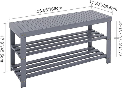 SMIBUY Bamboo Shoe Rack Bench, 3-Tier Shoe Organizer Storage Shelf for Entryway Hallway Bathroom Living Room (Grey)