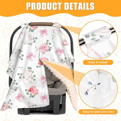 Floral Car Seat Cover Baby Girl, Soft Breathable Infant Car Seat Covers, Girl Baby Car Seat Covers, Skin-Friendly Sunscreen Nursing Stroller Cover 30" x 40"