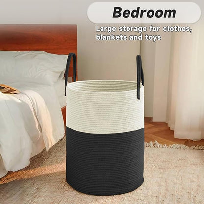 Large Woven Laundry Basket Hamper, 80L Cotton Rope Storage Bin