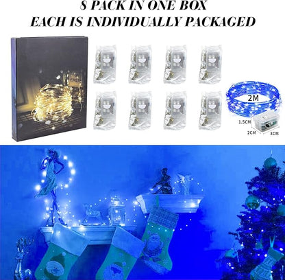 ZGWJ 8 Pack Fairy Lights Battery Operated, 7ft 20 Mini LED Fairy String Lights Silver Wire 3 Modes for DIY, Parties, Wedding, Bedroom, Halloween Christmas Decoration Blue