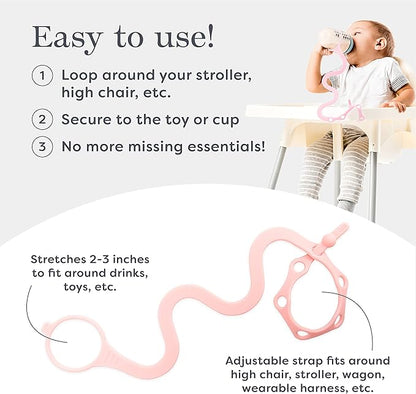 Bottle Bungee Cord Strap - Tether with Bungee Cord for Stroller - Dishwasher Safe Strap with Sippy Cup Leash Pink - Phthalate-Free Baby Bottle Leash - Pink, 0-36 Months