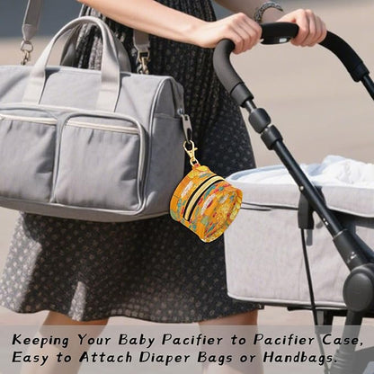 Pacifier Holder with Clip Pacifier Case for Diaper Bag Round Baby Pacifier Pouch Box Bag Portable Orange Cute Chrysanthemum and Cherries