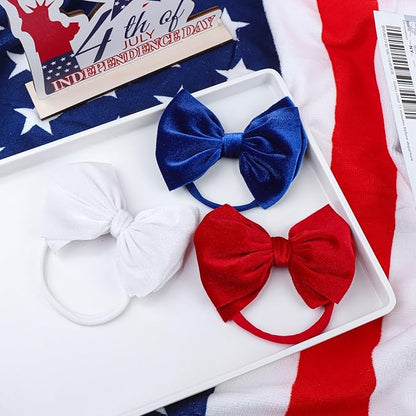 YanJie Hairband, 4th of July Baby Girl Bows Headband, Premium Soft Velvet & Nylon Fabric in Red, White, Blue, Handmade, One Size fits all, Ideal Gift for Baby Girls, 2 Pieces