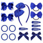 DEEKA Royal Blue 15 Pieces Hair Accessories Set - Uniform Hair Bows, Clips, Headband, Ties for Toddler School Girls
