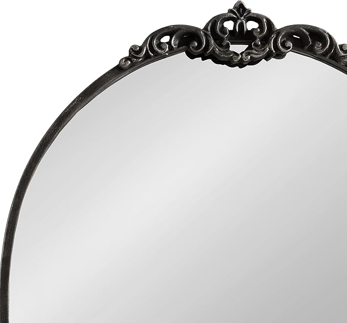 Kate and Laurel Myrcelle Traditional Arched Mirror; 21 x 26; Antique Black; Decorative Arch Vintage Mirror with Ornate Garland Detailing Along The Crown and Edges of The Frame