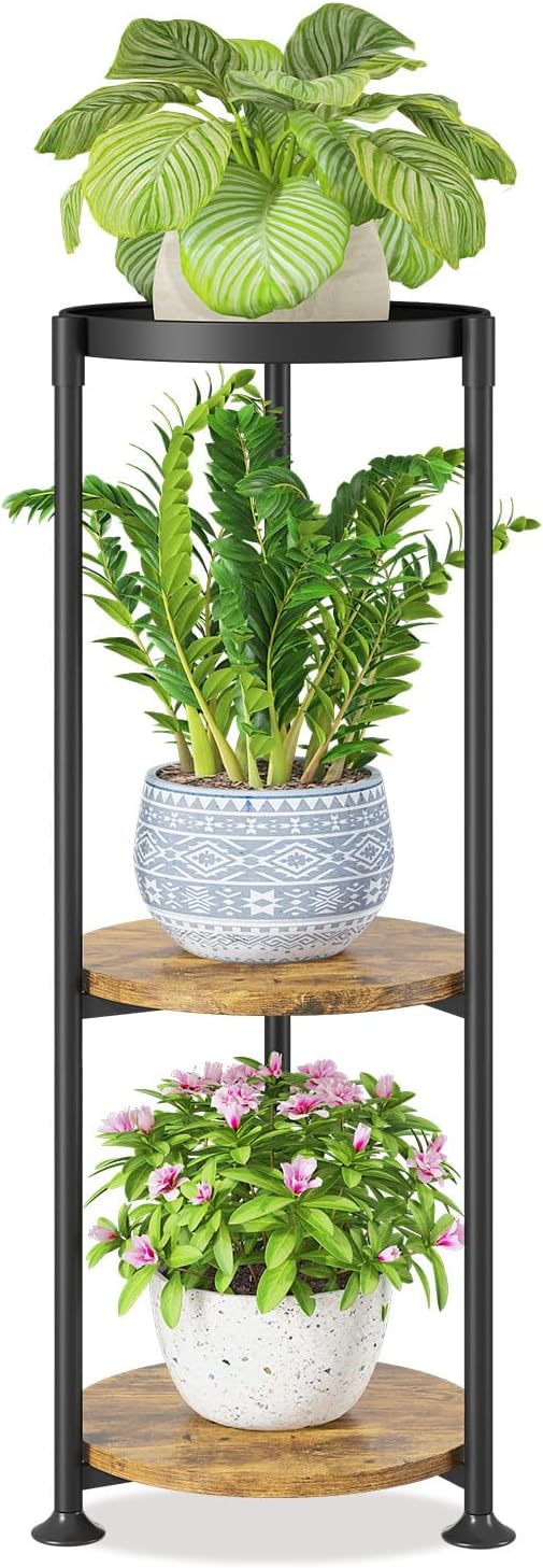 LASZOLA 3 Tier Black Plant Stand Indoor for Large Tall Heavy Duty Flower Planter, Metal Vertical Multi Level Rack for Narrow Floor Corner, Sturdy Round Holder Organizer, Modern, Mid Century, Farmhouse
