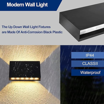 FUDESY LED Wall Sconce, Black Plastic Modern Wall Light Fixtures, Indoor Outdoor Up and Down Wall Lighting for Living Room Bedroom Hallway Corridors, 3000K, Warm White, 2-Pack