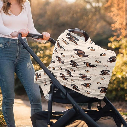 Forchrinse Cute Dachshund Paw Print Nursing Cover Babies Breastfeeding Scarf Soft Car Seat Cover for Boys Girls Multi-Use Infant Carseat Canopy