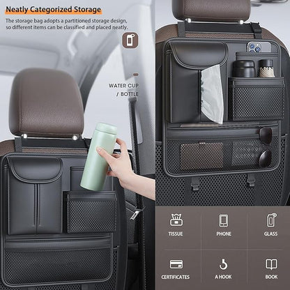 Backseat Car Organizer,5 Storage Pocketscar Seat Organizer,Car Storage Organizer with Foldable Food Tray,Car Seat Back Protectors Kick Mats Travel Accessories