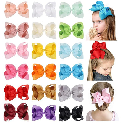 Choicbaby 18pcs 6 Inch Hair Bows for Girls Large Hair Bows with Alligator Clips Toddler Hair Accessories for Baby Girls Kids Teens