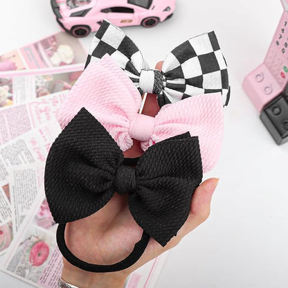 YanJie 3PCS 4.5’’ Checkered Bows for Baby Girls Headbands Pink Headband Black Hair Accessories for Girls Newborn Girl Clothes Baby Girl Outfits