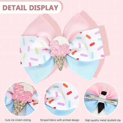 2 Pcs Baby Girl Hair Clips Ice Creams Bow Clips Cute Snap Barrette Thick Thin Hair Accessories for Little Girls Kids Teens Women (Blue)