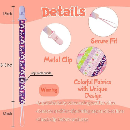 12 Pack Pacifier Clips with Adjustable Strap (32-46.5cm) - Premium Polyester Baby Pacifier Holder Set, Multi-Design Clips for Boys Girls （Multi Color A）