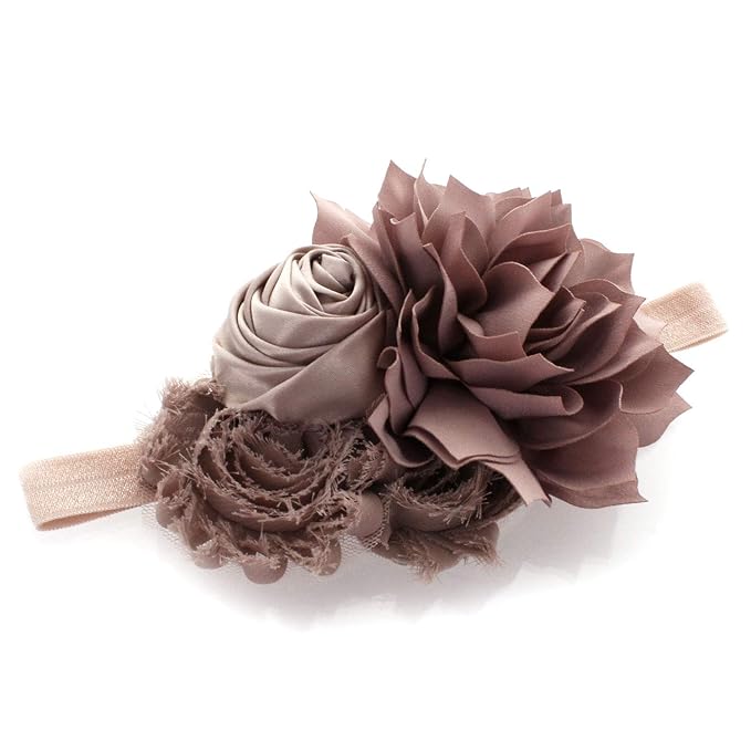 My Lello Headband Shabby Fabric Flower Cluster Baby - Infant - Toddler - Girl Stretchy Elastic Taupe