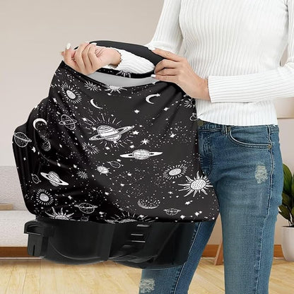 Biyejit Galaxy Planets Multi-use Baby Car Seat Cover, Breathable Nursing Cover, High Stretchy Infant Carseat Canopy, Stroller Cover, Car Seat Covers for Baies, Boys & Girls