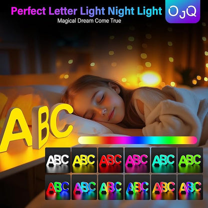 OJQ Light Up Letters LED Letter - Marquee Letters Room Decor Alphabet Letter Music Sync Color Change Colorful - Wall Decor for Bedroom Happy Birthday Decorations for Teen Girls Aesthetic