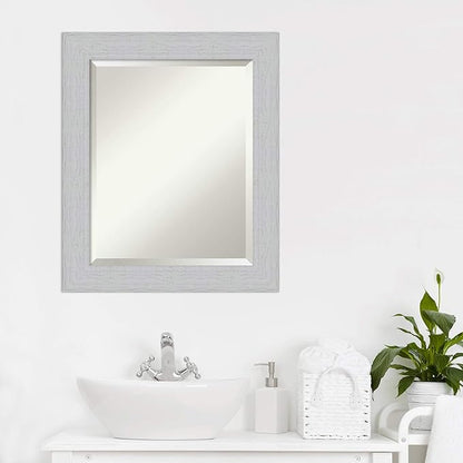 Amanti Art White Bathroom Mirror for Over Sink, 24x20 Shiplap White Rectangle Vanity Mirror, Small Coastal Wood Frame, Hangs Horizonally and Vertically, Bathroom Wall Decor, Beveled Edge from WI, USA