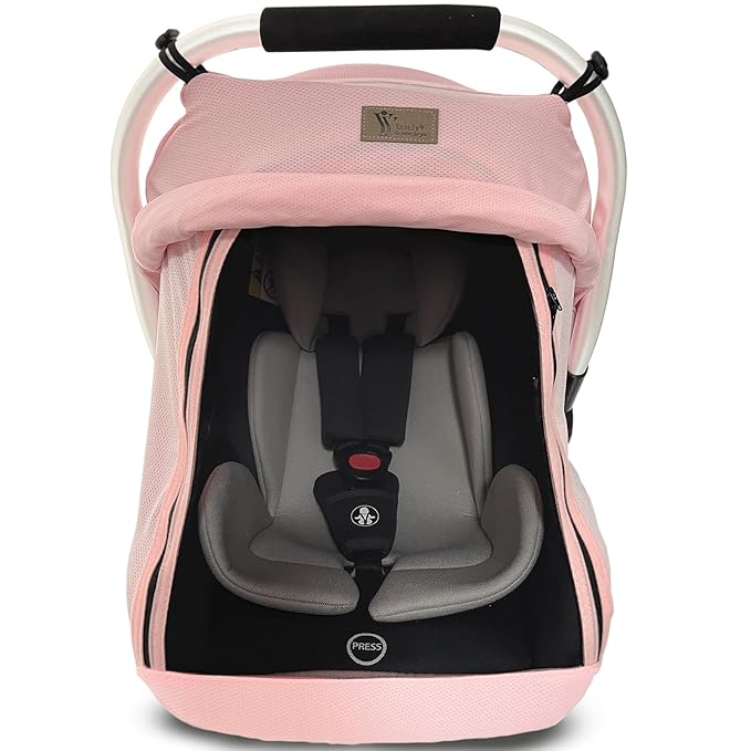 CarSeat Covers for Babies - Universal Baby Car Seat Covers for Girl Summer Infants Carseat Covers Breathable with Inner Bug Nets Covers Dustproof Privacy Shade Protection Baby Covers with Hoop
