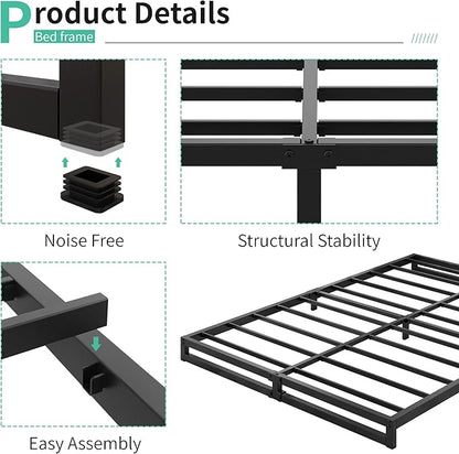 4 Inch California King Bed Frames No Box Spring Needed Heavy Duty Metal Cal King Platform for Mattress Foundation, Noise Free, Easy Assembly, Black