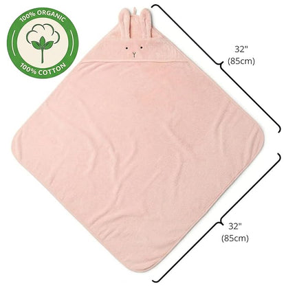 Hooded Baby Towel - 100% Organic Cotton Baby Bath Towels – Baby Towels, Baby Bath Towels for Baby Girl, 32" x 32" Super-Soft and Absorbent Baby Towels for Newborn (Rabbit - Blush)