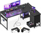 AODK L Shaped Gaming Desk with 4 Drawers, 53" Reversible Home Office Desks with Power Outlets, L Shaped Computer Desk with USB Charging Port and Host Stand, Corner Desk, Easy to Assemble, Black