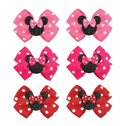Ayesha Mouse Ears Hair Clips, 3 Inch Grosgrain Ribbon Mouse Bow Hair Clips for Girls, Hair Accessories for Baby Girls, Toddler Kids, Costume Birthday Party