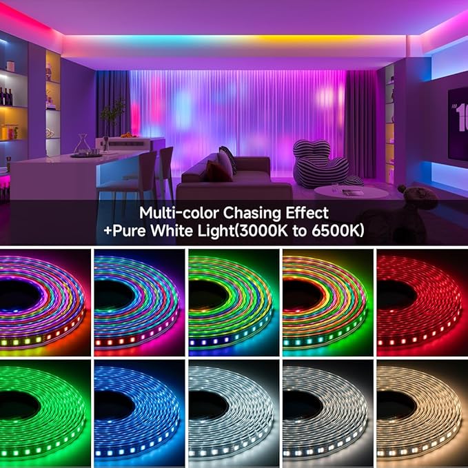 BTF-LIGHTING WS2805 IC RGBCCT Addressable Dual Data LED Strip 5050SMD 16.4FT 60LED/m 10Pixel/m,UL Listed,5 Colors in 1 Chasing Color RGB+CCT 3000K-6500K IP30 DC24V(No Adapter or Controller)