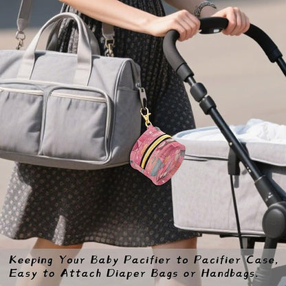Pacifier Holder with Clip Pacifier Case for Diaper Bag Round Baby Pacifier Pouch Box Bag Portable Valentine Gnomes Hearts Pink