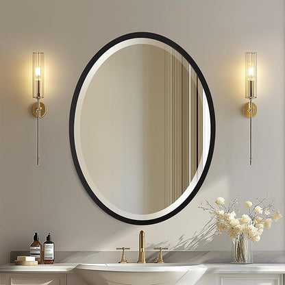 OVALCREST - Oval Wooden Beveled Wall Mirror for Home Decor, Bathroom, Vanity, Bedroom, Living Room, Hallway - London Style (Matte Black) 25.1 x 31.1