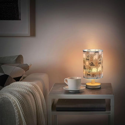 Bears Animal Pattern Brown Bear Polar Bear Black Bear Table Lamp with Wood Base Fabric Lamp Shade Bedside Nightstand Desk Lamp for Living Room Bedroom Kids Room Office