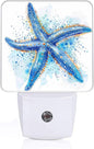 Watercolor Starfish Night Light, Plug-into Sea Beach Nightlight White LED Lamp, Energy Efficient Decor Desk Lamp for Bedroom Hallway Stairs Bathroom