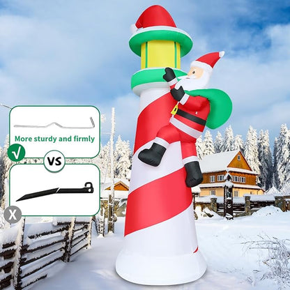 COMIN 10.1 FT Christmas Decorations Outdoor Inflatables Santa Claus Climb The Lighthouse Blowups with Built-in LEDs for Yard Party Lawn Decor