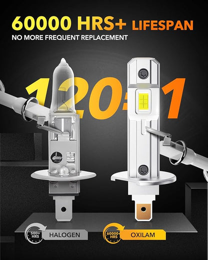 OXILAM H1/H1LL LED Bulbs 30000LM 6500K White Ultra-Bright, 5 Min Quick Install, 60000H Lifespan, No Flicker, 99% Compatibility