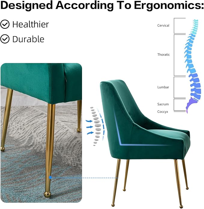 Velvet Dining Chairs, Furniture Collection Modern Contemporary Upholstered with Polished Gold Metal Legs, Set of 4(Green)
