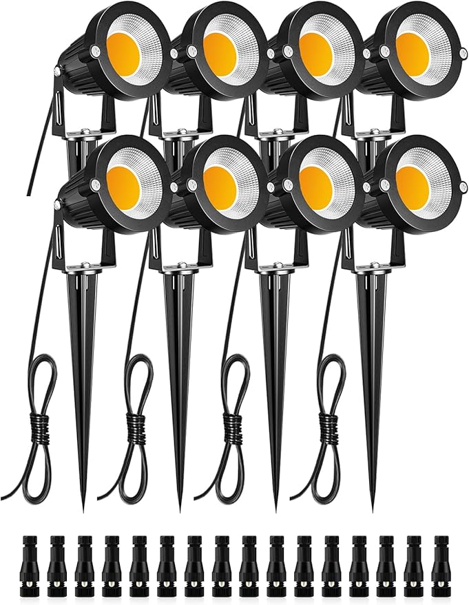 ZUCKEO Low Voltage Landscape Lights LED Landscape Lighting, 5W 12V Garden Pathway Lights Waterproof Warm White Walls Trees Flags Outdoor Landscape Spotlights with Stakes (8 Pack)