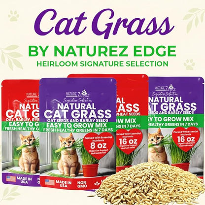 NatureZ Edge Premium Cat Grass Seeds for Indoor Cats, Non GMO - 1/2 lb Oat & Barley Grass for Indoor Cats, Cat Plant, Kitty Lawn, Pet Grass, Hierba para Gatos, Made in USA
