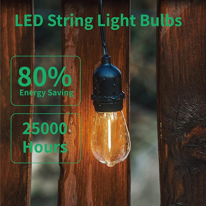 Meconard Shatterproof LED S14 Replacement Light Bulbs,E26 Medium Screw Base, Vintage Edison Bulbs Equivalent to 11 Watt, Fits for Commercial Outdoor Patio String Lights, 2200K Warm White, 15 Pack
