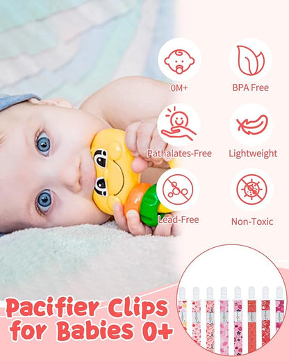 babygoal Baby Heart Pacifier Clips, 8 Pack Binky Paci Holder Clips Fits for Most Pacifier, Binkies and Valentine's Day Gift 8PB31-B
