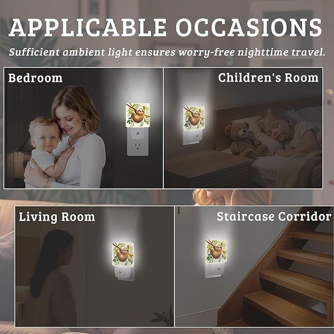 Cute Sloth Night Light, Dusk to Dawn Nightlight with Auto Sensor Lamp Home Indoor Stairway Kitchen Corridor, Night Lights Plug Into Wall Decorative for Boys Girls Women Men Room Gifts